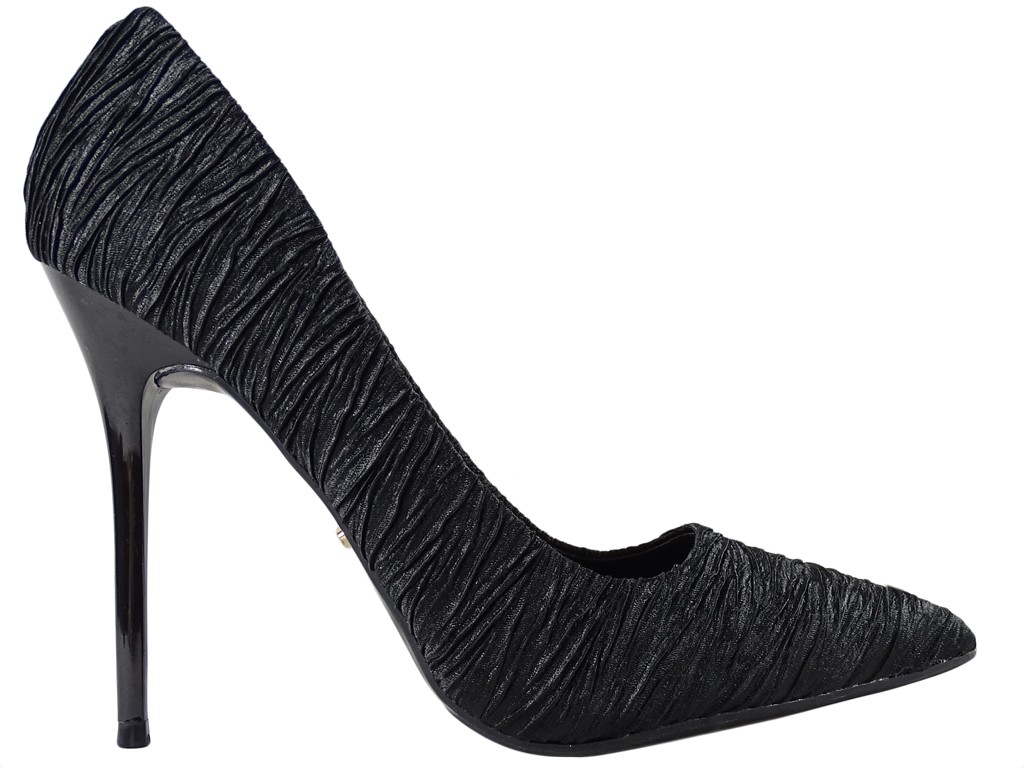 Satin black pins fashionable ladies' shoes - 1