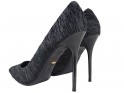 Satin black pins fashionable ladies' shoes - 2