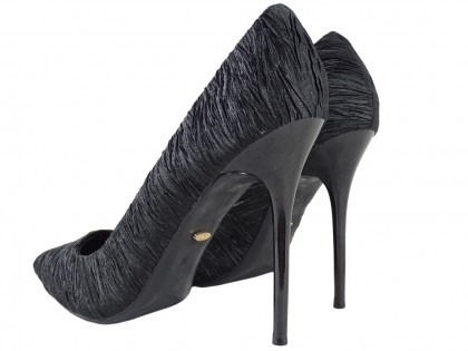 Pantofi de damă cu toc înalt negru satinat - 2