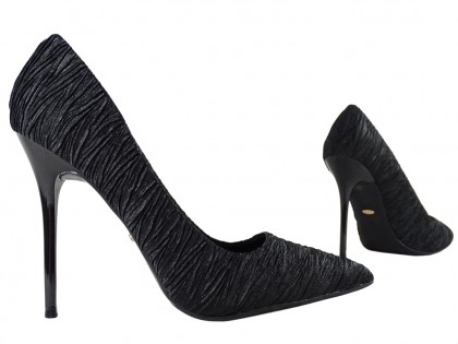 Satīna melni stilettos modes sieviešu apavi - 3