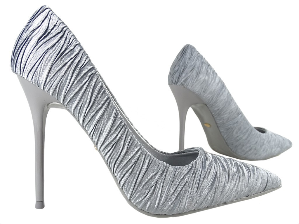 Satin grey pins fashionable ladies' shoes - 3