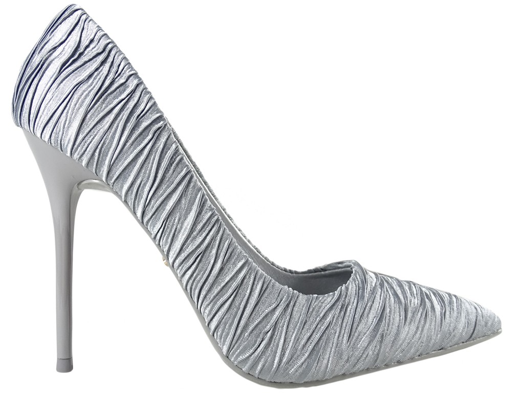 Saténové sivé vysoké podpätky módnej dámskej obuvi - 1