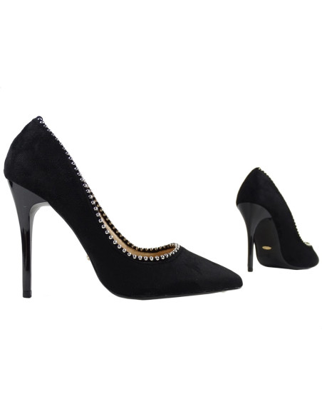 Moteriški juodi zomšiniai bateliai stiletto - 3