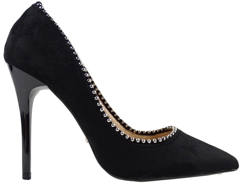Чорні жіночі замшеві туфлі на шпильці - 1