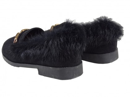 Flat black moccasins with fur half boots - 3