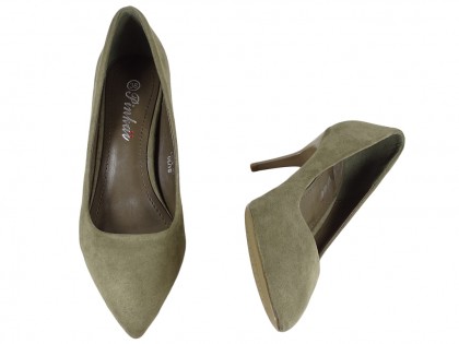 Low olive-coloured suede pins - 2