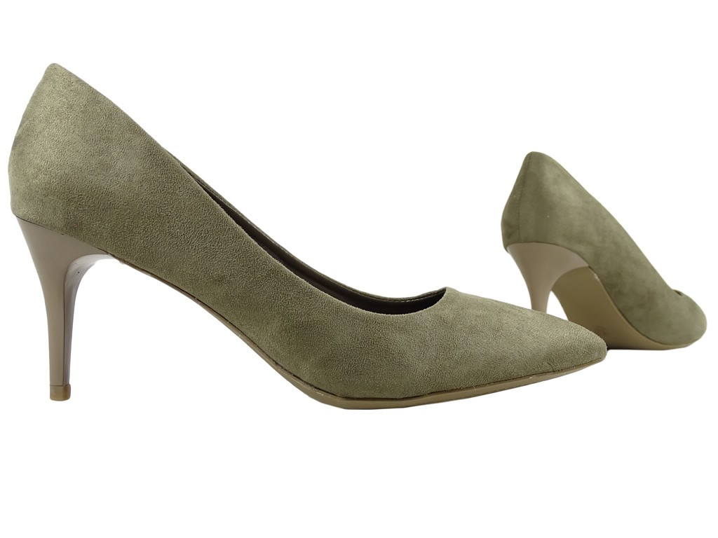 Low olive-coloured suede pins - 3