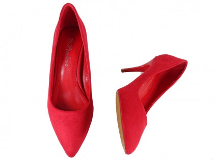 Piros velúr alacsony sarkú cipő - 2