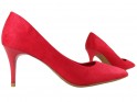 Замшеві туфлі на низьких підборах червоного кольору - 3