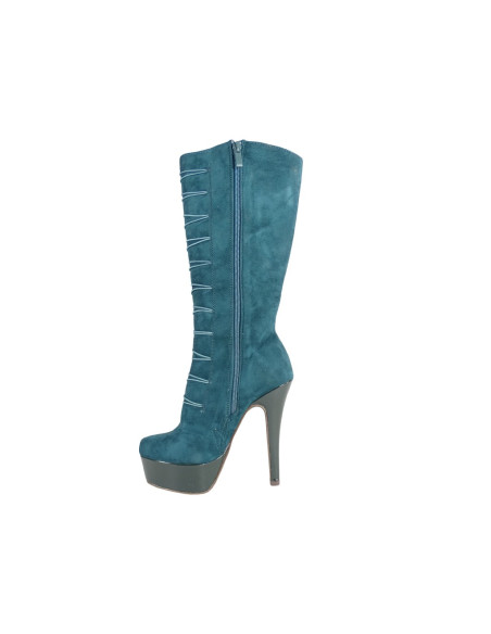 Grüne Damenstiefel auf Wildlederplattform - 4