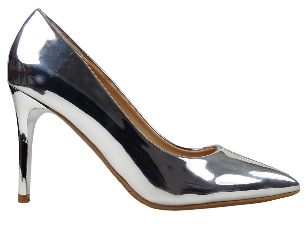 Spoguļstikla sudraba stiletto klasiskie sieviešu apavi - 1