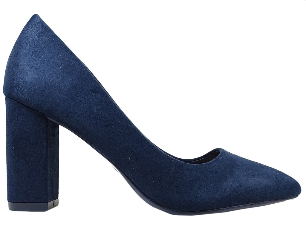 Granatowe szpilki klasyczne na słupku - 1