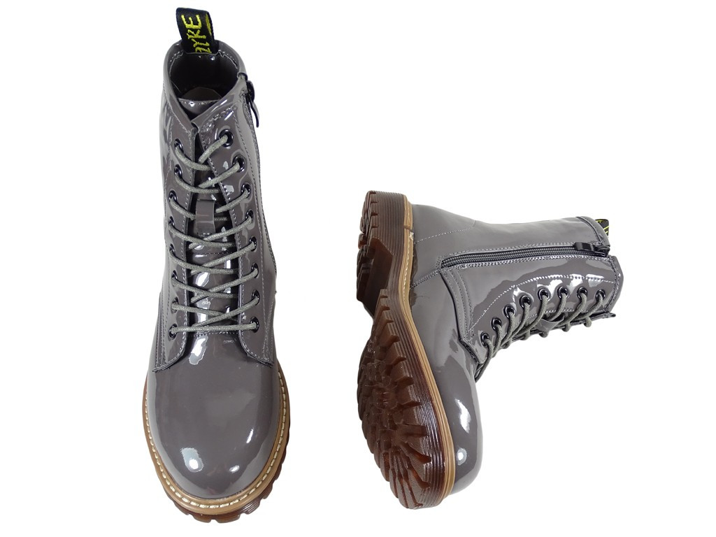 Stiefel Damenstiefel grau lackiert - 3