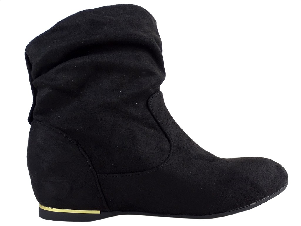 Black suede women's flat boots - 1