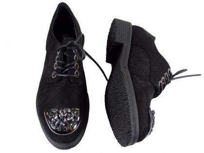 Čierne brogues pre ženy semišové topánky - 2