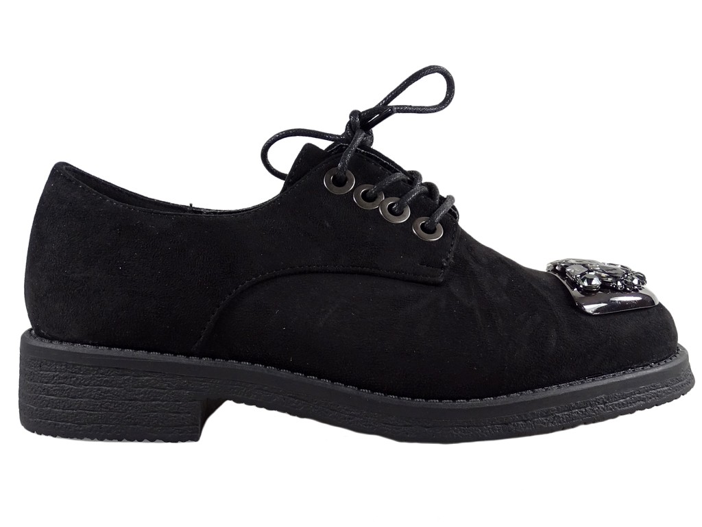 Broguri negre pentru pantofi trapper din piele de căprioară - 1