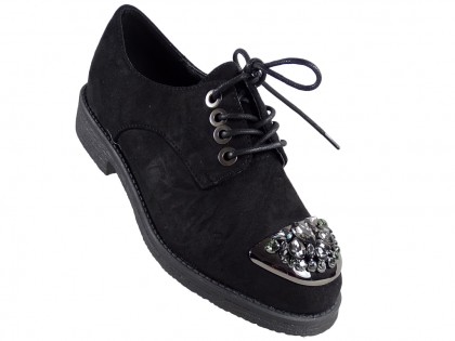Czarne półbuty damskie buty trapery zamszowe - 3