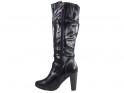 Ladies' black leather boots with belt - 4