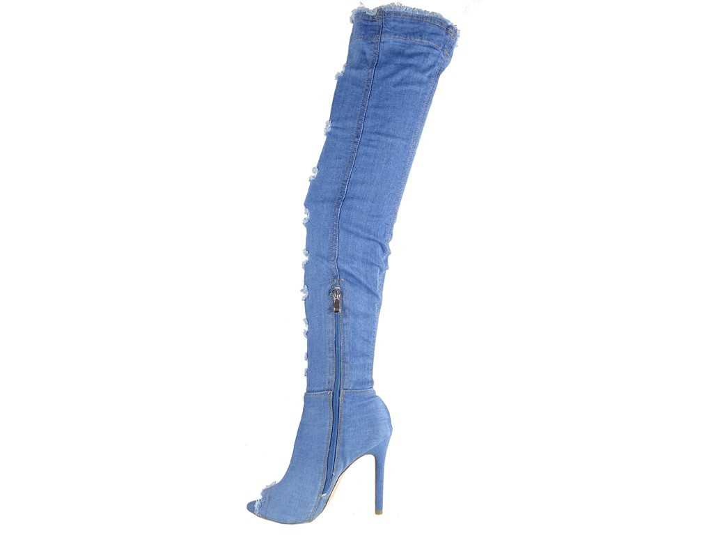 Cizme din denim, cizme înalte pentru coapse - 2