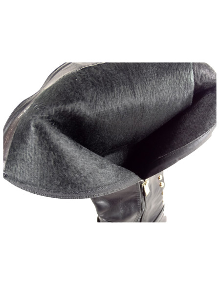 Schwarze flache Stiefel Öko-Lederstiefel Nieten - 4