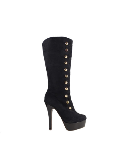 Kozaki damskie na platformie czarne zamszowe
