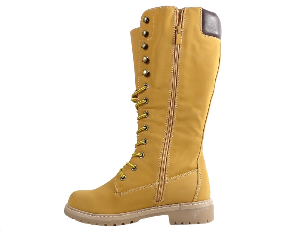 Ladies' boots beige flat trappers - 4