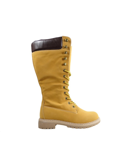 Ladies' boots beige flat trappers - 1