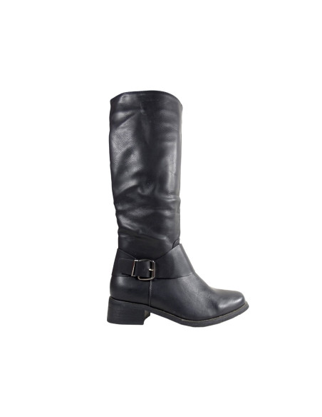 Flache schwarze Damenstiefel aus Leder - 1