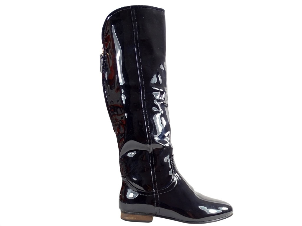 Bottes plates pour dames en cuir écologique laqué - 1