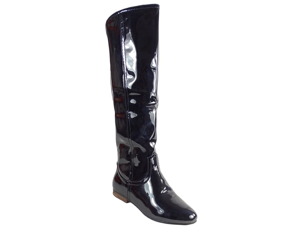 Bottes plates pour dames en cuir écologique laqué - 3