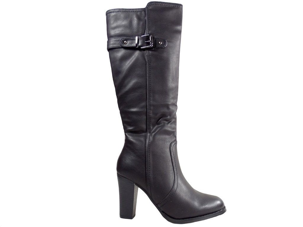 Tall black ladies' boots to the knee on a post - 1