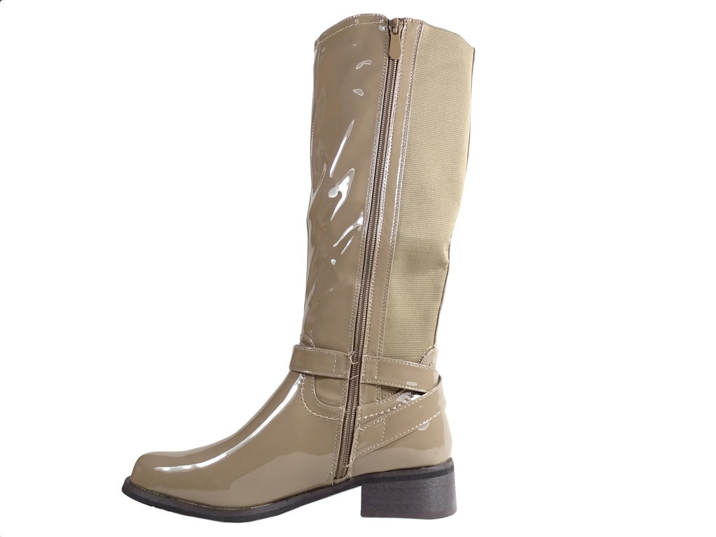 Beige women's boots before the knee - 4