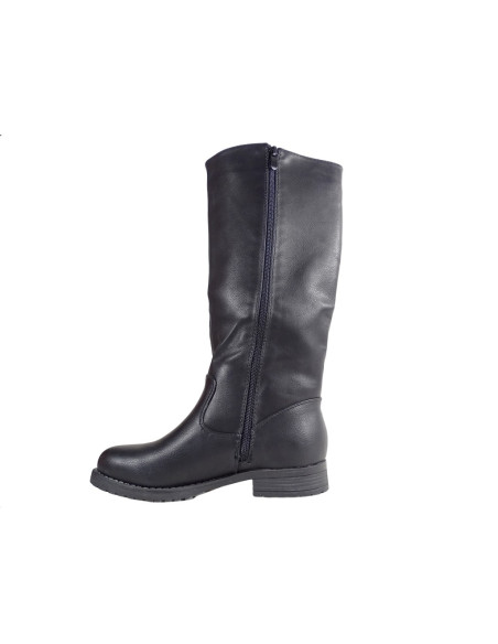 Bottes noires pour dames en cuir écologique à talon plat - 4