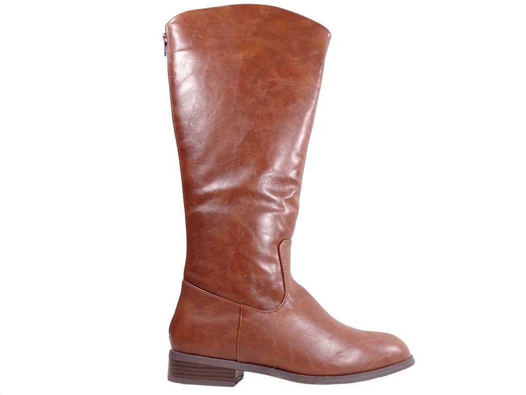 Flat brown ladies' eco leather boots - 1