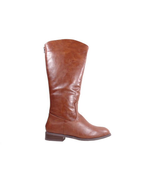 Flache braune Damenstiefel mit Öko-Leder - 1