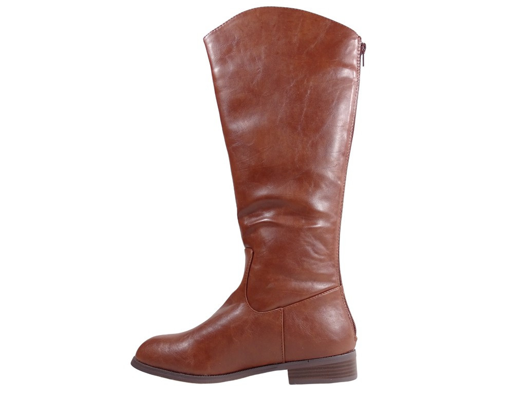 Flat brown ladies' eco leather boots - 4
