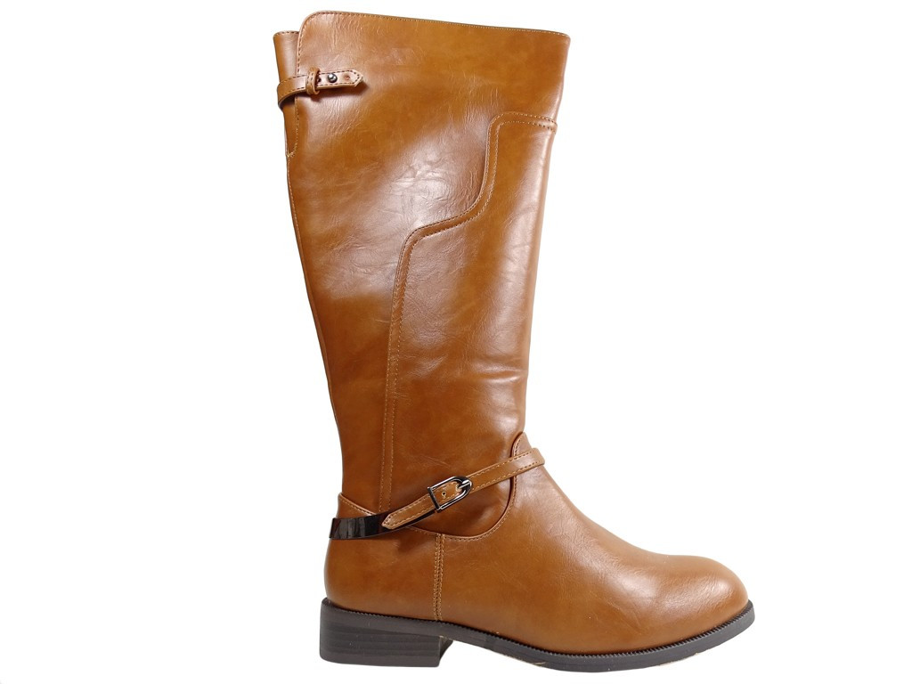 Bottes plates en cuir brun écologique pour femmes - 1