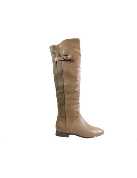 Beige Damen flache Stiefel Öko-Leder mit Wildleder - 1