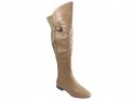 Beige ladies' boots flat eco leather with suede - 3