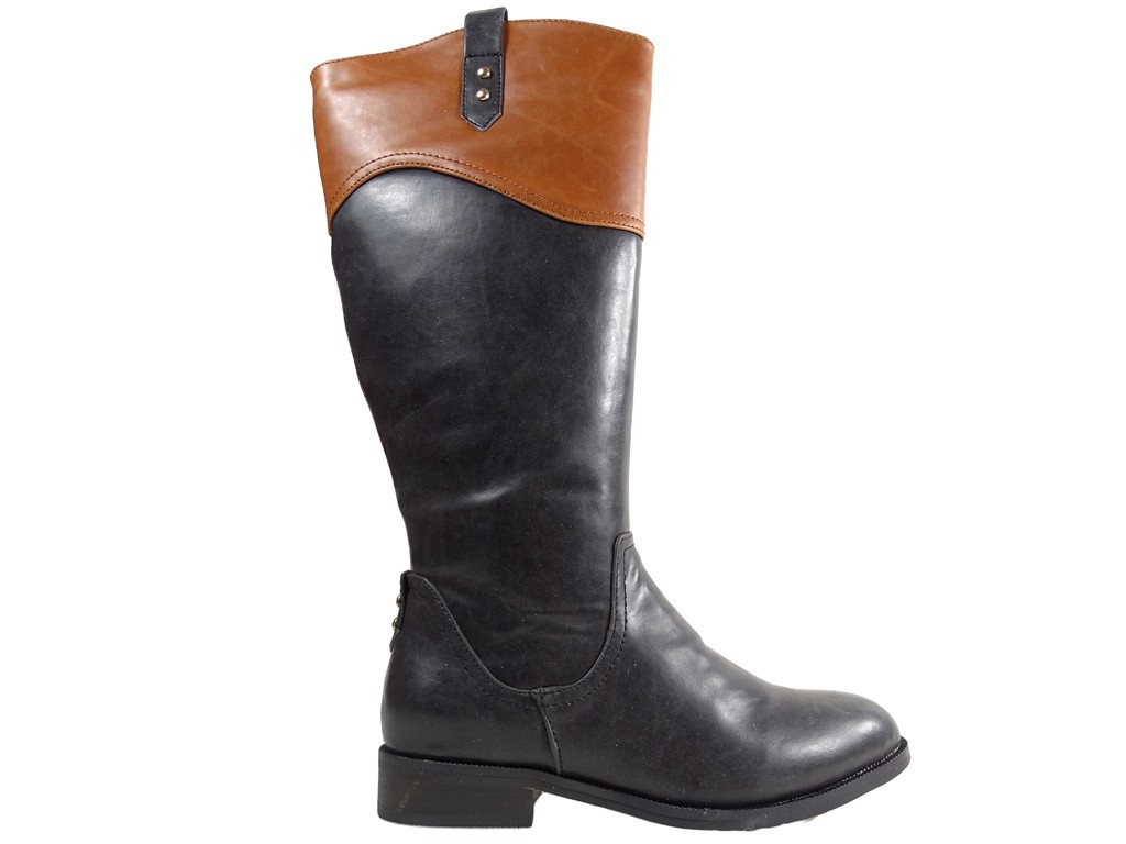 Flat black women's eco leather boots - 1