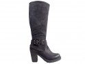 Black ladies' boots on the suede pole with eco leather - 1