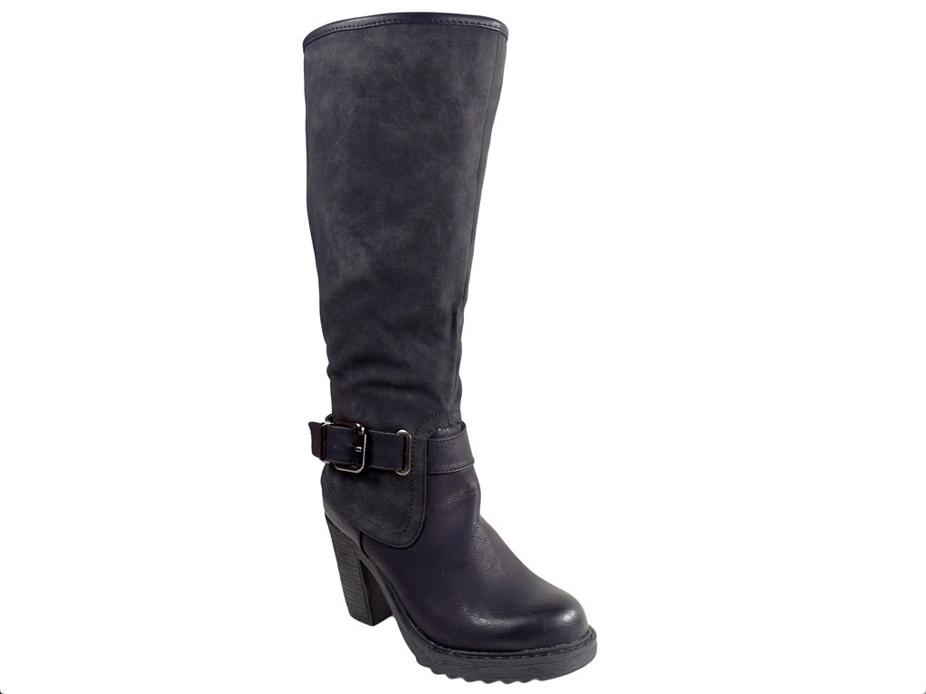 Schwarze Damenstiefel auf dem Post-Wildleder mit Öko-Leder - 3