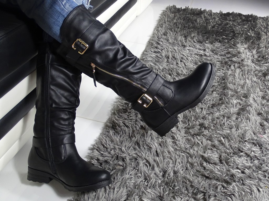 Damenstiefel Eco Leder schwarze Stiefel - 2