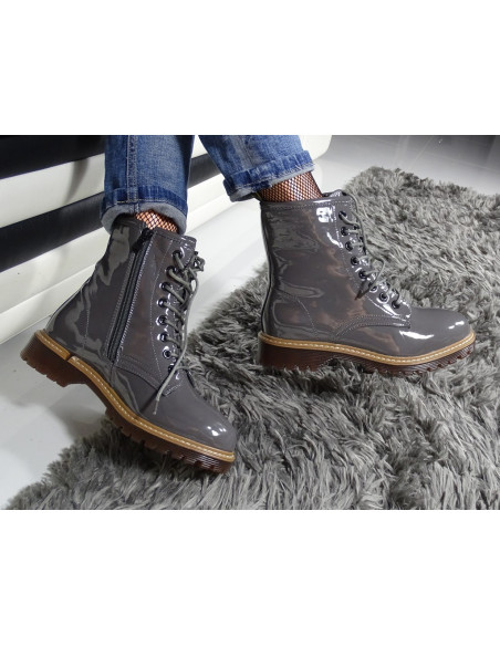 Stiefel Damenstiefel grau lackiert - 2