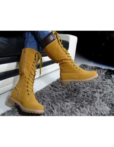 Ladies' boots beige flat trappers - 2