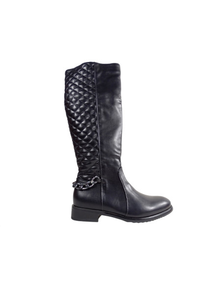 Bottes noires matelassées pour dames en cuir écologique peau d'officier - 1