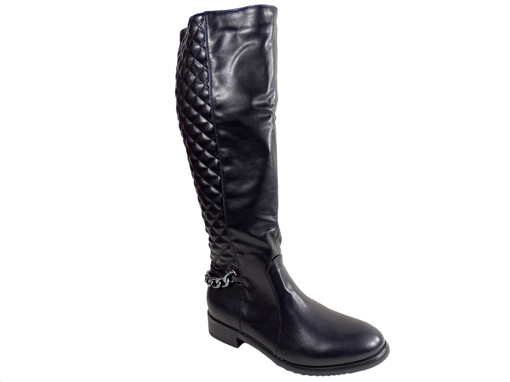 Bottes noires matelassées pour dames en cuir écologique peau d'officier - 3