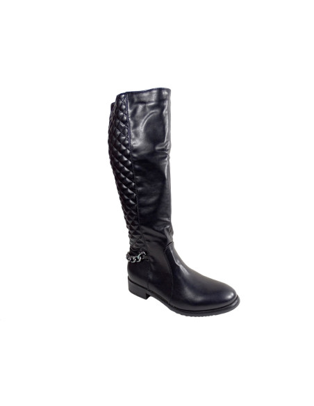 Bottes noires matelassées pour dames en cuir écologique peau d'officier - 3
