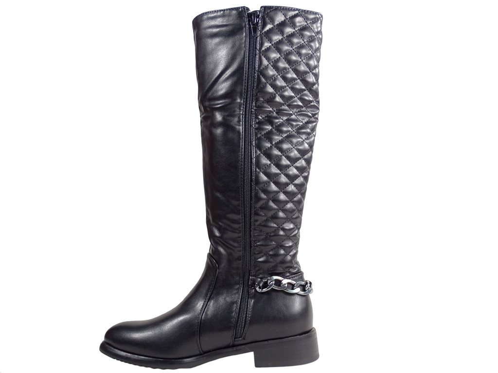 Bottes noires matelassées pour dames en cuir écologique peau d'officier - 4
