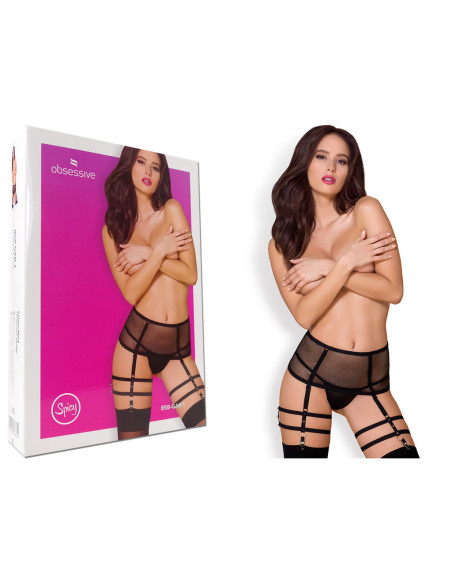 Melna augstpapēžu zeķturu josta un stringi Obsessive - 3